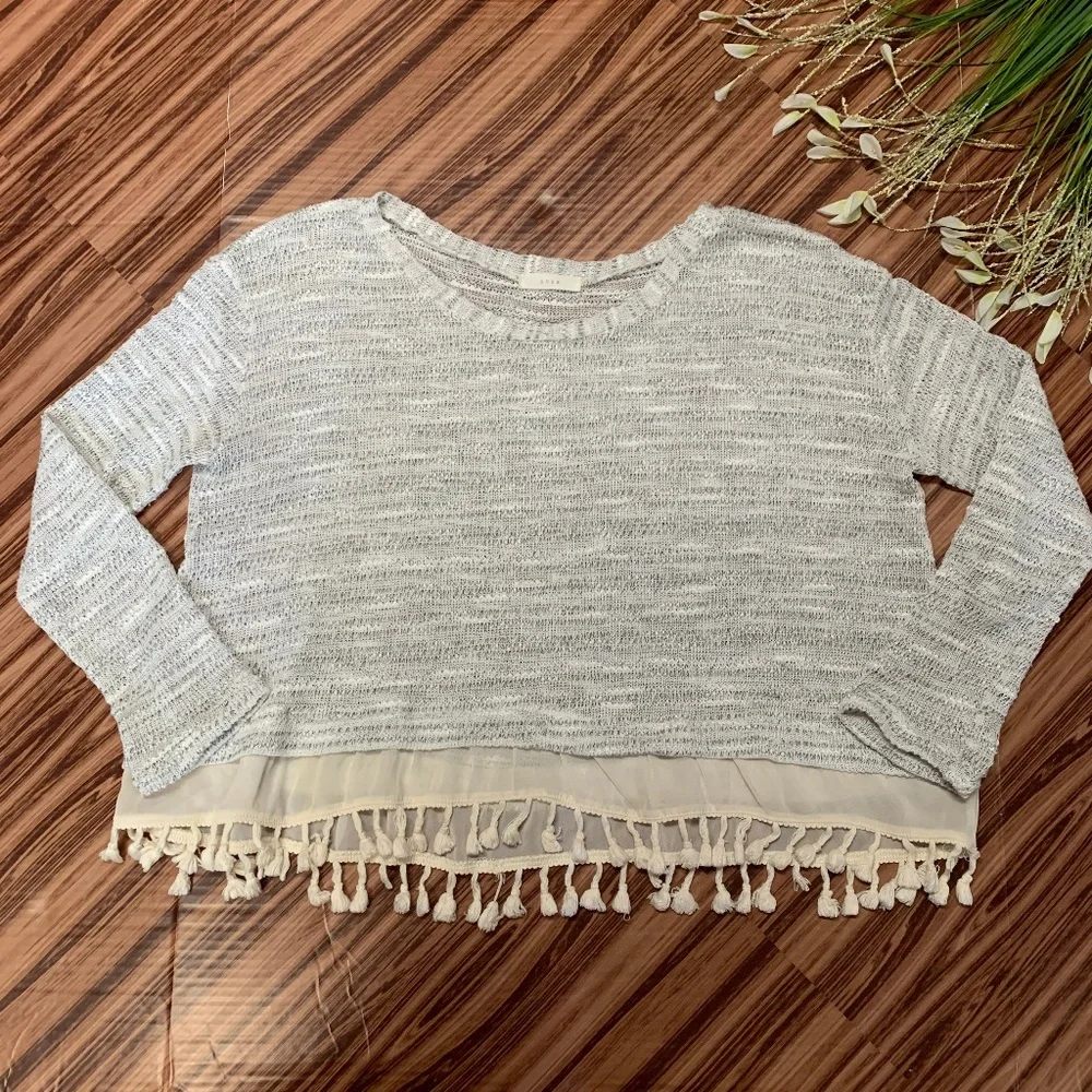 Lush by Anthropologie, Lightweight Knit Crop Top with Tassel Hem, Large - Picture 4 of 8